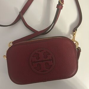 Tory Burch Crossbody Burgundy Red Camera Bag Purse Mini Miller